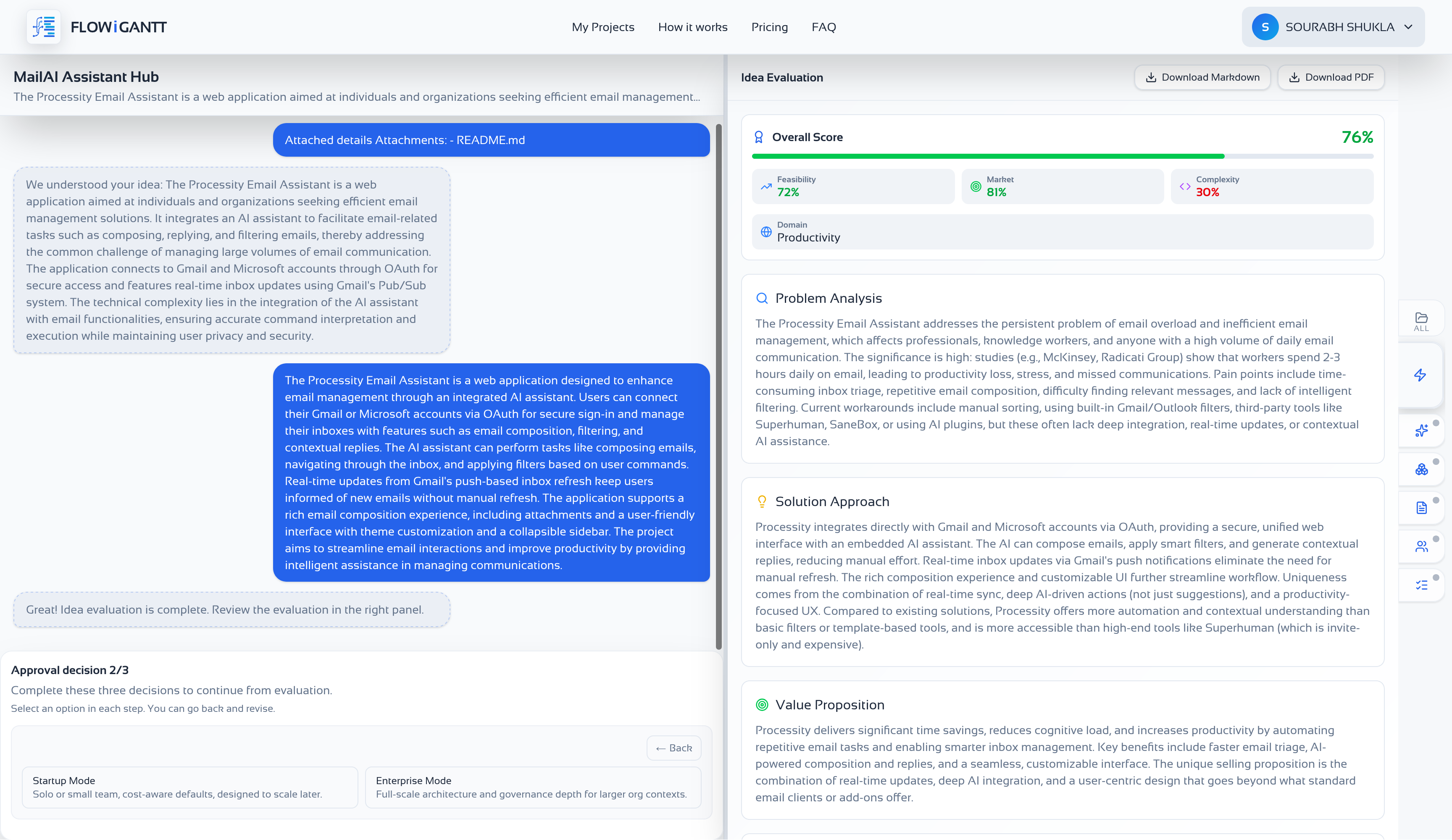 Startup vs enterprise mode selection in FLOWiGANTT